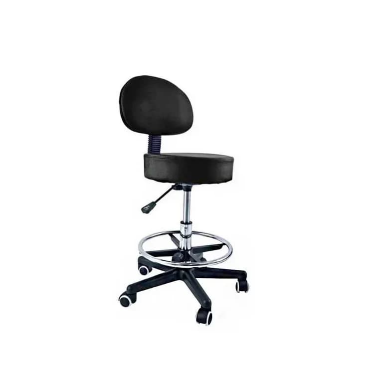 Tabouret avec dossier et repose-pieds base chromée